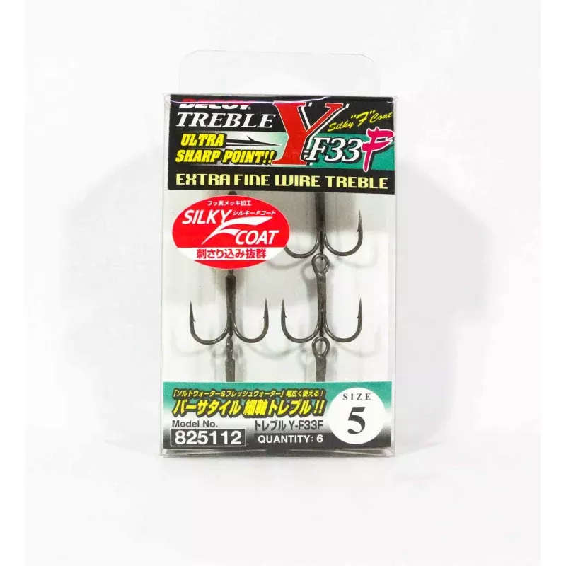 Decoy Y-F33F Treble Hook Fine Wire Treble Hooks Size 5 (5112)