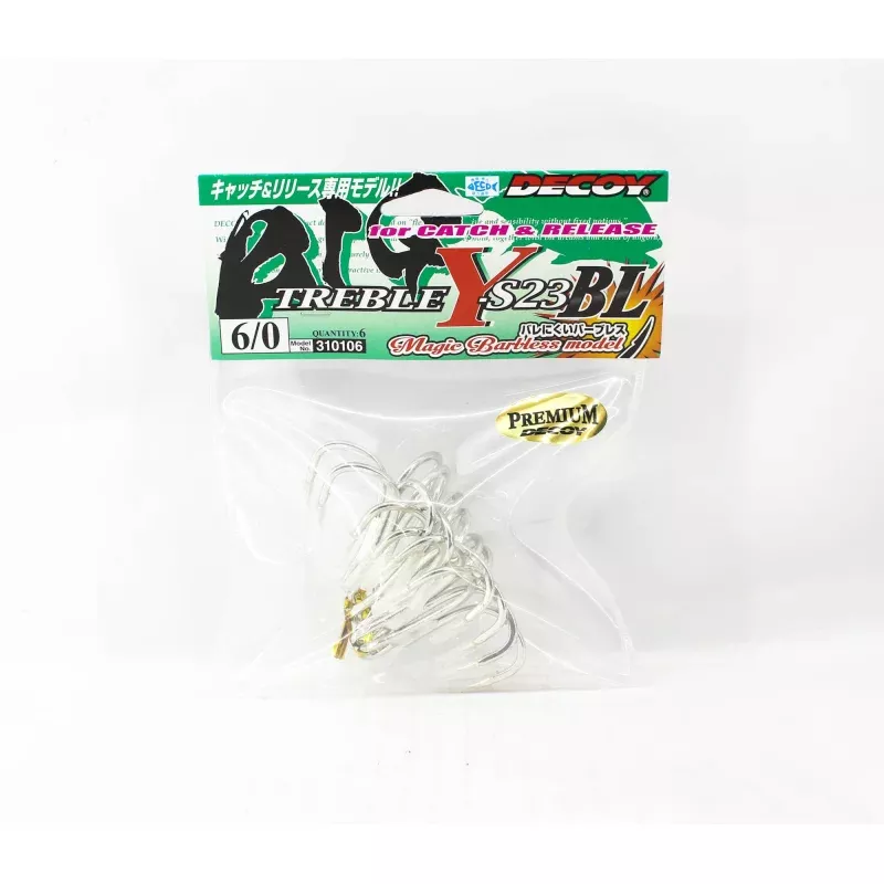 Decoy Y-S23 BL Treble Hook Heavy Duty Barbless Big Size 6/0 (0106)
