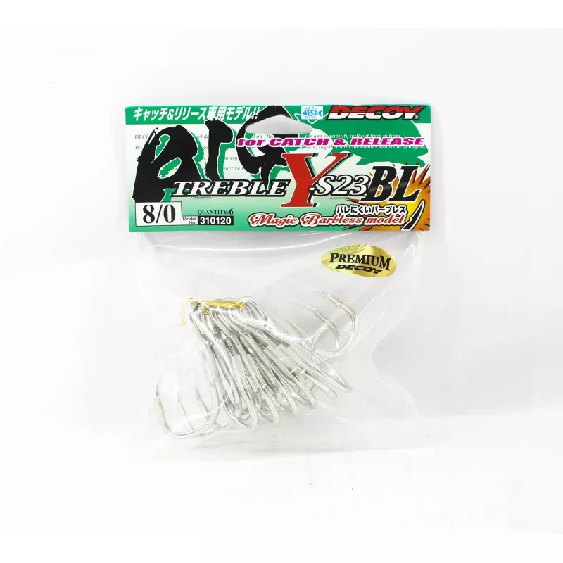 Decoy Y-S23 BL Treble Hook Heavy Duty Barbless Big Size 8/0 (0120)