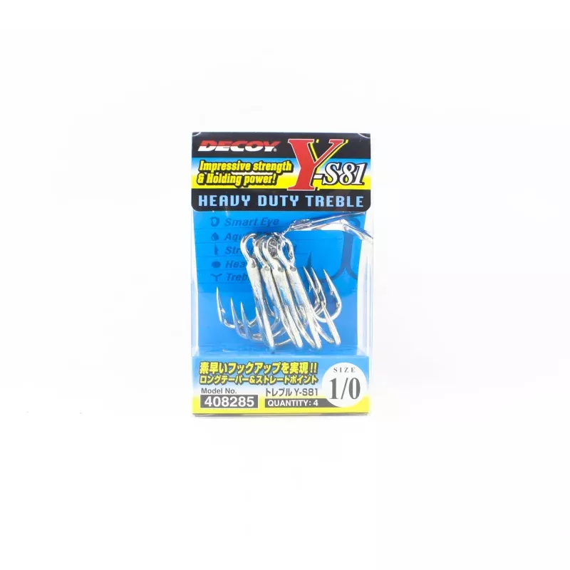 Decoy Y-S81 Treble Hook Heavy Duty Treble Hooks Size 1/0 (8285)
