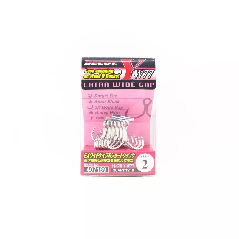 Decoy Y-W77 Treble Hook Wide Gap Extra Strong Hooks Size 2 (7189)