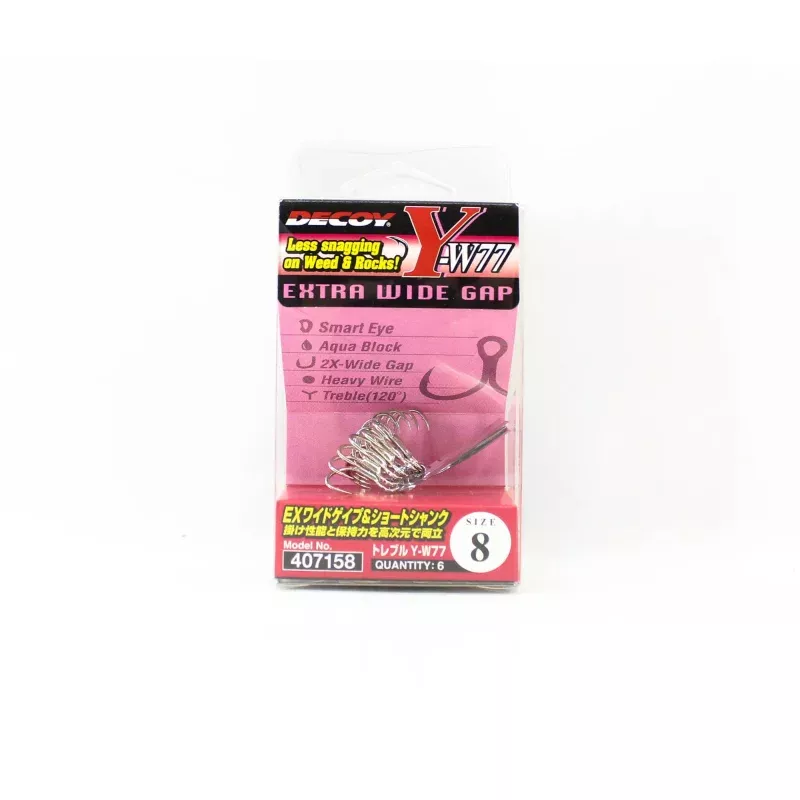 Decoy Y-W77 Treble Hook Wide Gap Extra Strong Hooks Size 8 (7158)