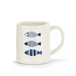 Demdaco Blue and White Three Fish Ceramic Mug – 14oz