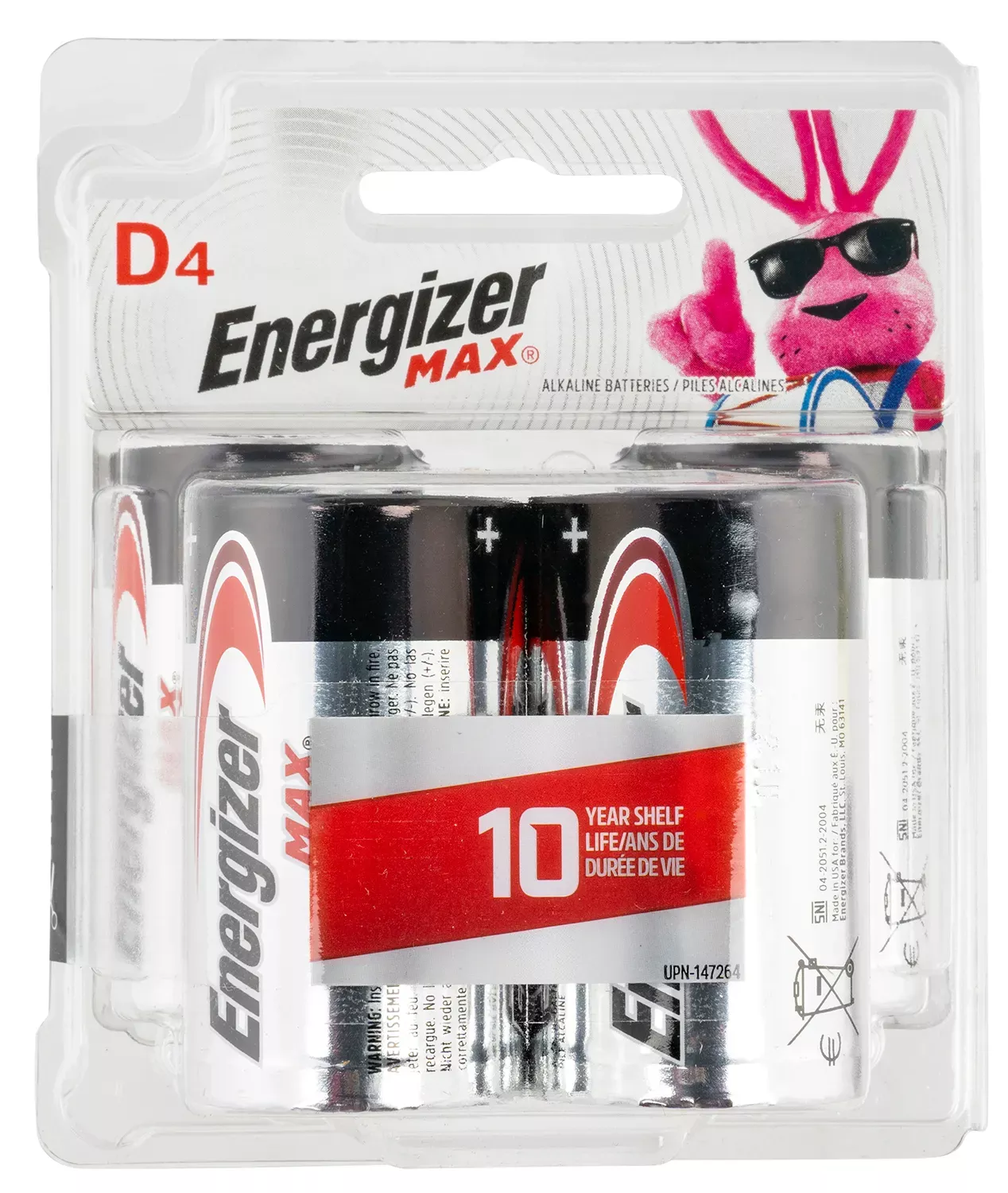 Energizer MAX D Batteries Alkaline 1.5 Volts 4 Batteries Per Pack