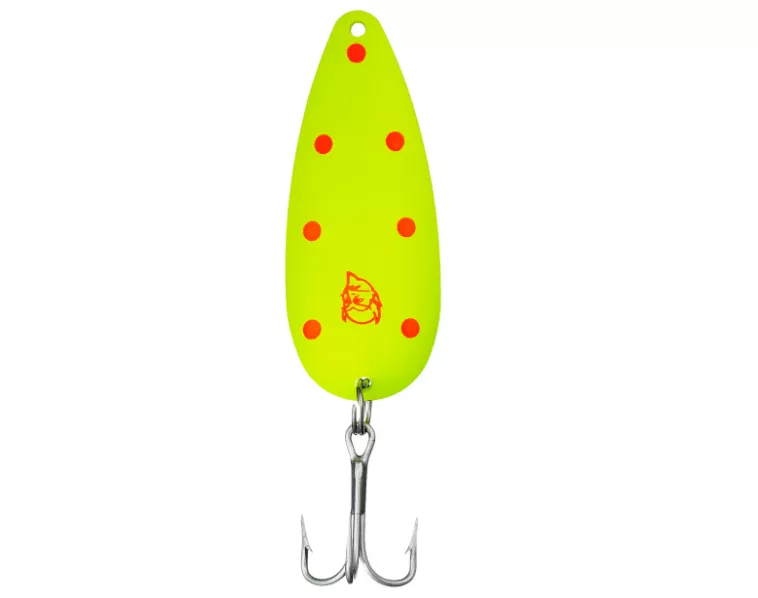 Eppinger Dardevlet Spoon – 2-7/8″ 3/4 oz Chartreuse/Red Dots Nickel Back