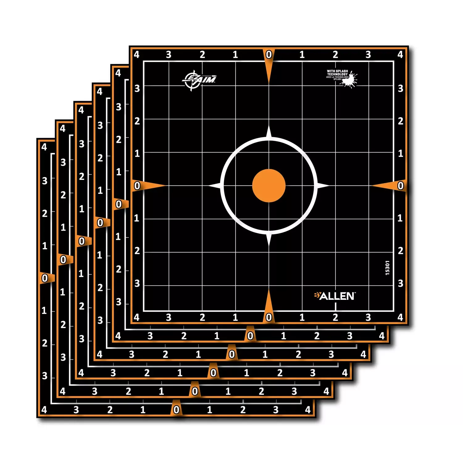 EZ-Aim Splash Self-Adhesive Paper Black/Orange Sight-In Grid 6 Pack