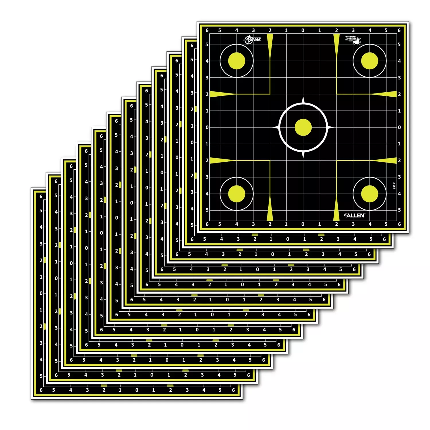 EZ-Aim Splash Sight-In Grid Paper 12″x12″ Black/Yellow 12 Sheets Per Pack
