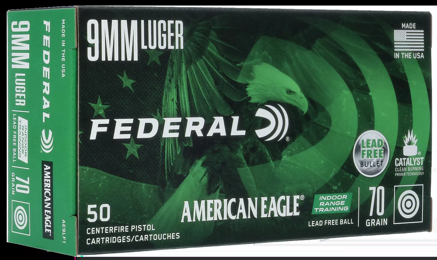 Federal American Eagle 9mm Luger 70gr Lead Free 50rd Bx/ 10 Cs