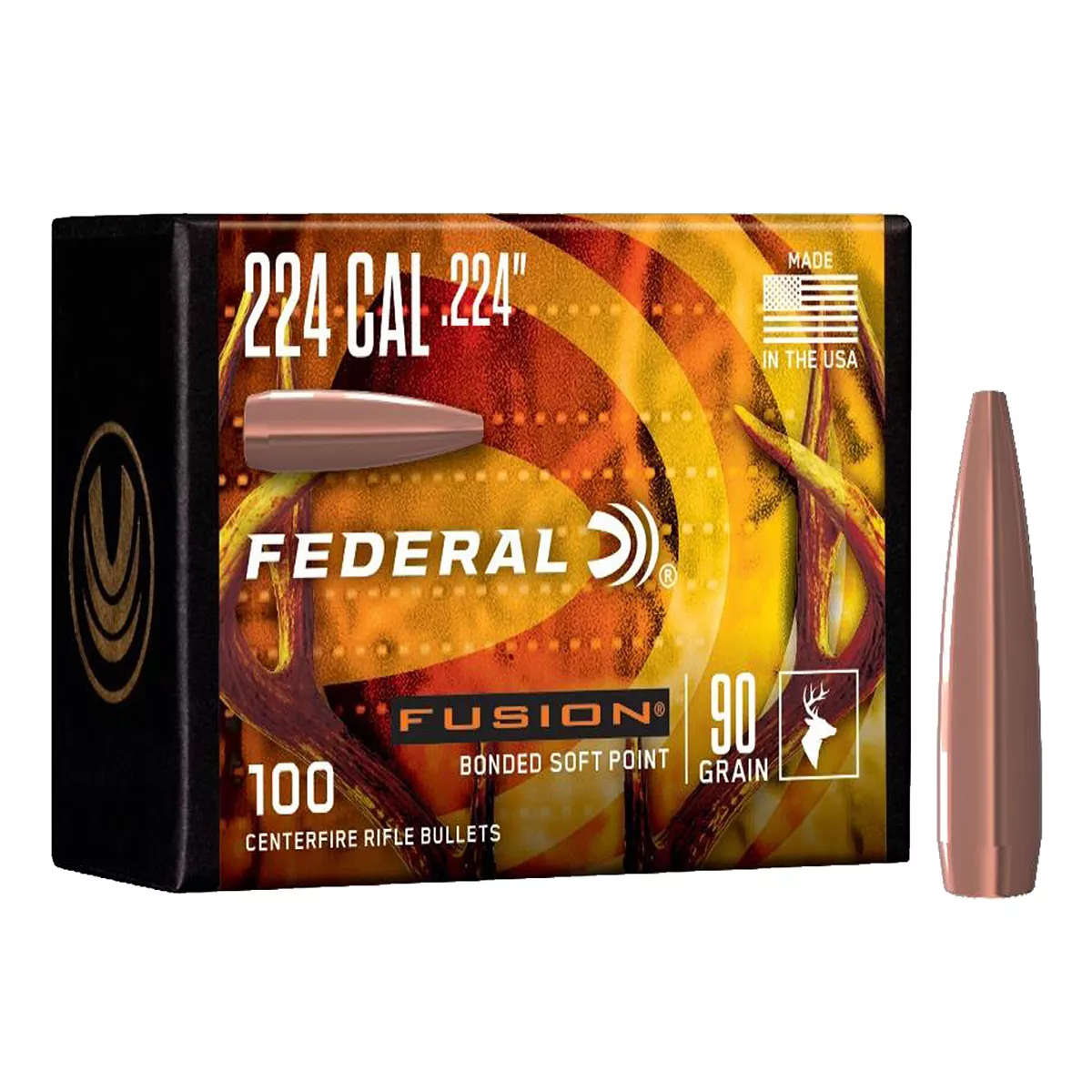 Federal Fusion Component 224 Cal 90 Gr Bonded Soft Point 100/Box