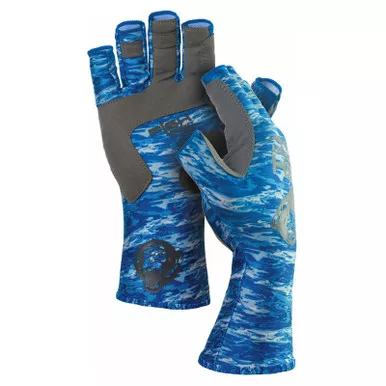 Fish Monkey Half-Finger Guide Glove Blue Water Camo XL