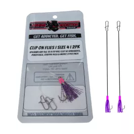 Fishing Addiction Gear Clip on Flies - Size 4 - Purple Flash