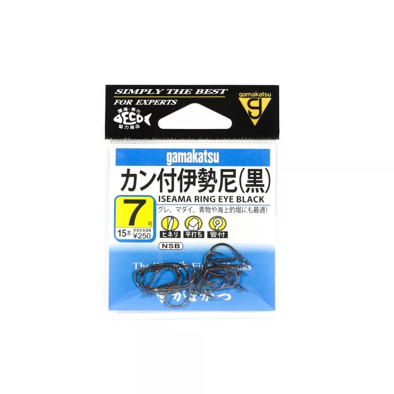 Gamakatsu 66074 Iseama Ring Eye Hook Black Size 7 ,15 Per pack (9290)