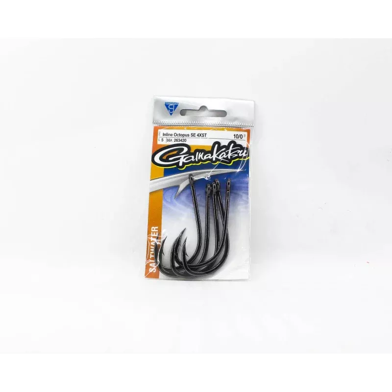 Gamakatsu Octopus Hook Straight Eye 4XS Inline Size 10/0 ,5 per pack (8525)