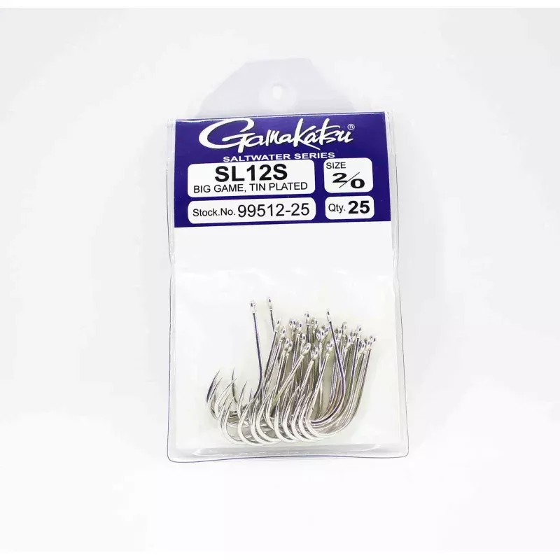 Gamakatsu SL12S Big Game Tin Plated Hook Size 2/0 , 25 Per pack (6832)