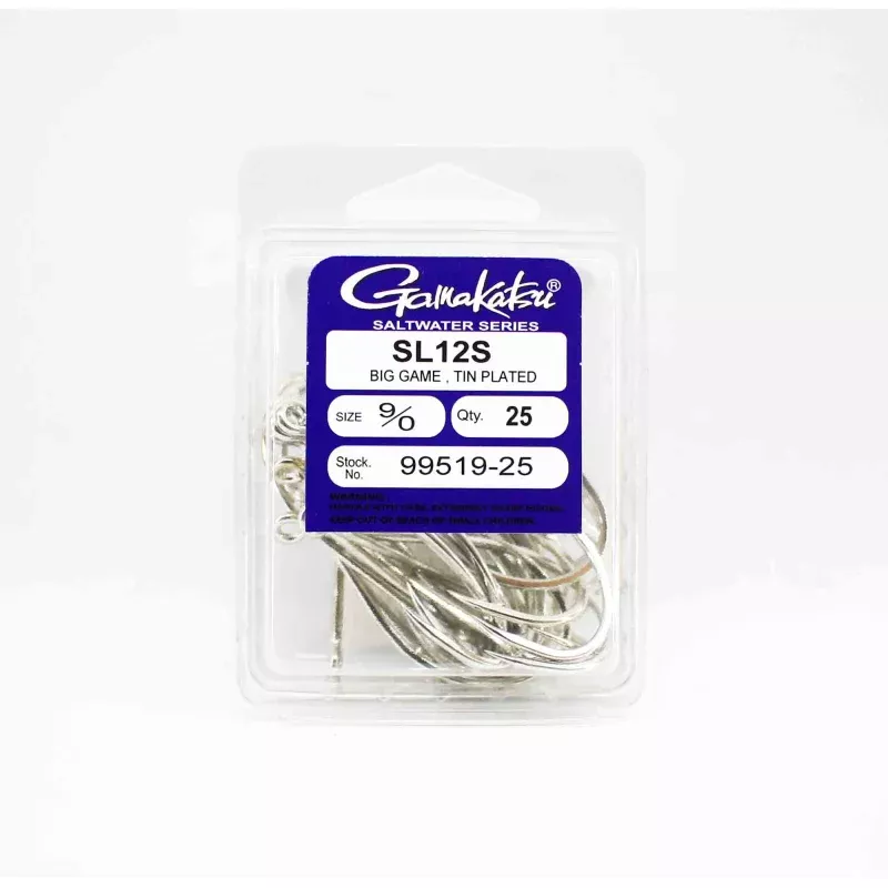 Gamakatsu SL12S Big Game Tin Plated Hook Size 9/0 , 25 Per pack (1508)