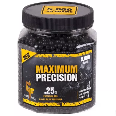 Game Face Maximum Precision 6mm Airsoft BB .25 Gram Black Pack of 5,000