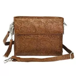 Gun Tote’n Mamas Clutch Purse – Tooled Cowhide – Tan