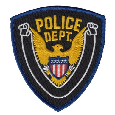 Hero’s Pride 5390 Police Dept. Eagle w/ Blank Scroll – Medium Gold Border on midnight Twill – Gold Border/Midnight – 4″ x 4.38″