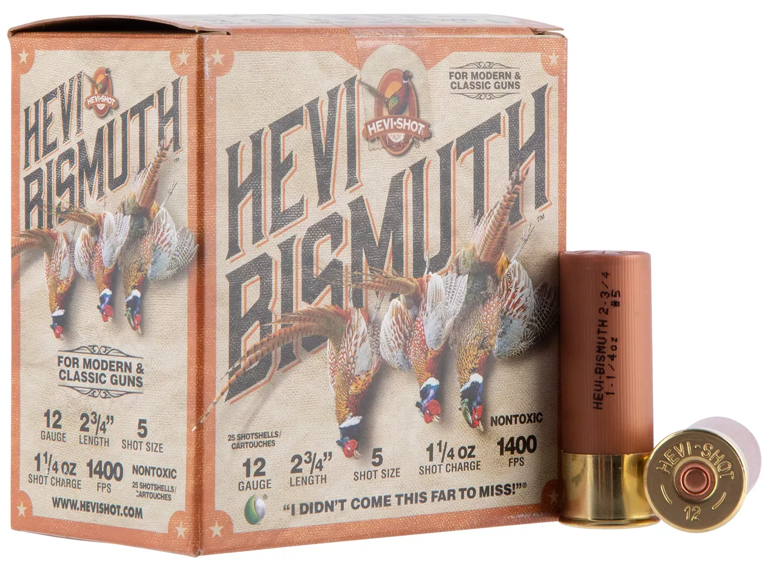 HEVI-Shot HEVI-Bismuth 12ga 2.75″ 1-1/4oz #5 Bismuth Shot 25 Shells Per Box
