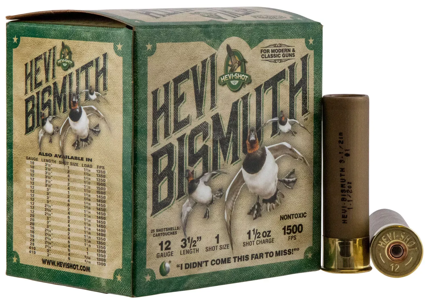 HEVI-Shot Hevi-Bismuth 12ga 3.5″ 1-1/2oz #1 Bismuth Shot 25 Shells Per Box