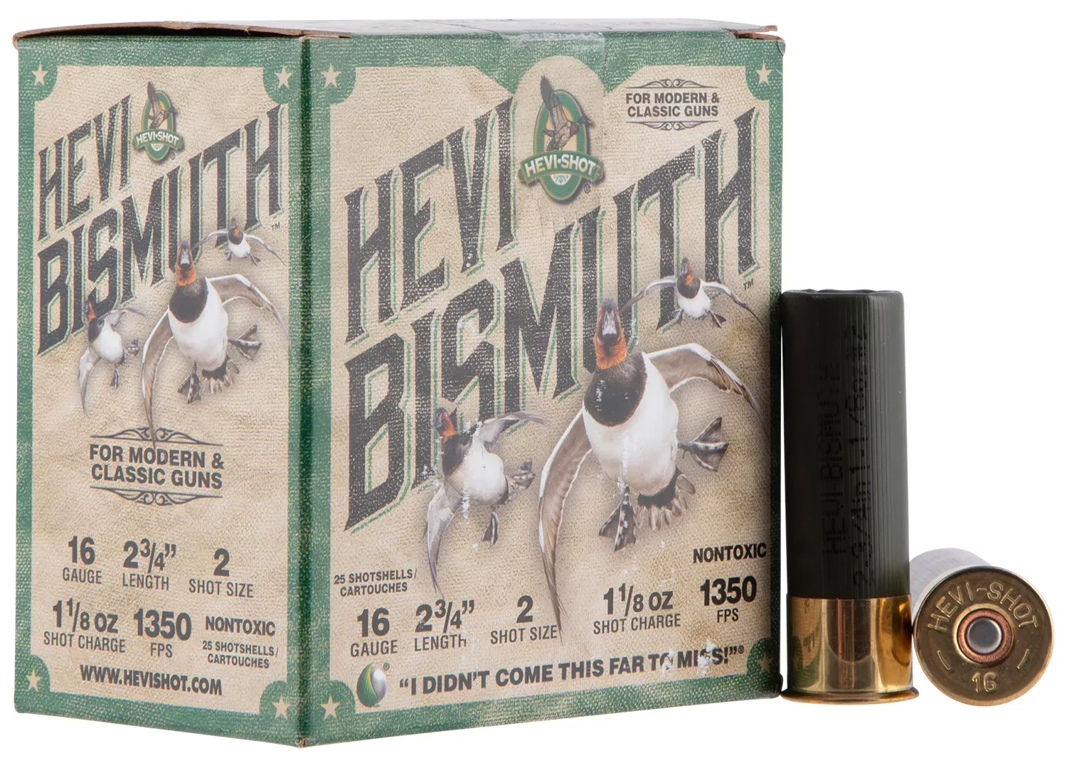 HEVI-Shot HEVI-Bismuth 16ga 2.75″ 1-1/8oz #2 Bismuth Shot 25 Shells Per Box