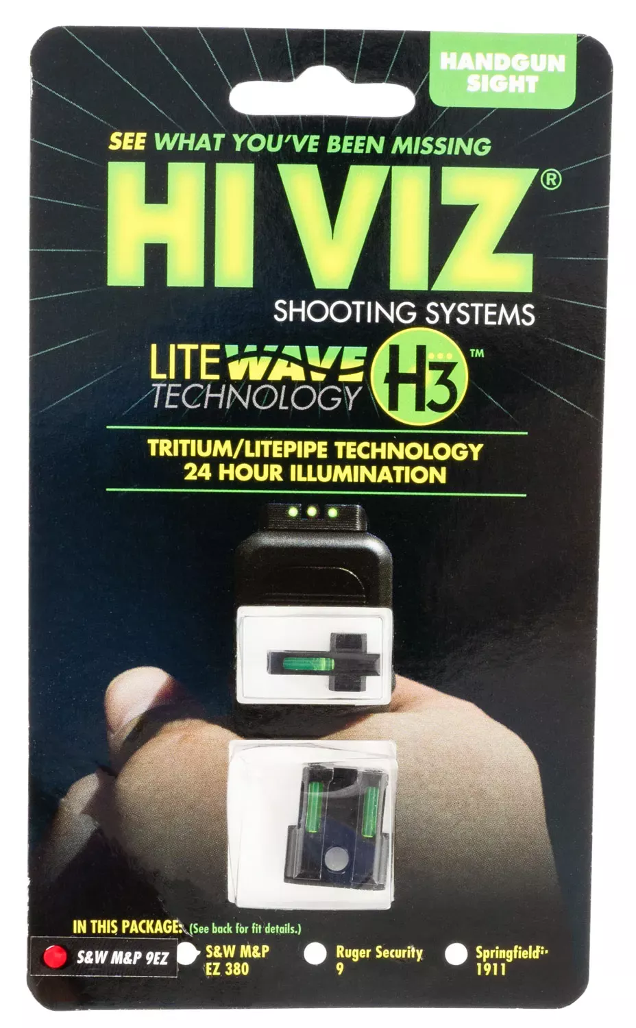HiViz LiteWave H3 Set 3-Dot Tritium with LitePipe Technology Green Front & Rear Black Frame for Springfield XD,XD-M,XD-S,XD-E