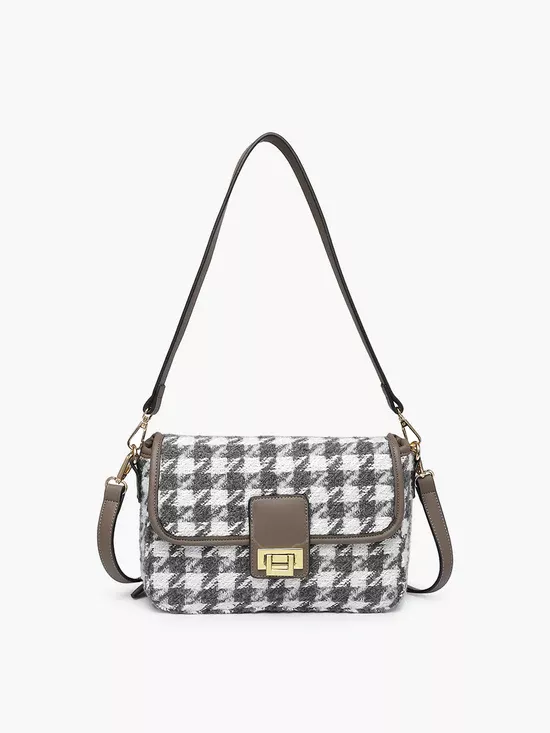 Jen & Co Elodie Houndstooth Crossbody Grey/White