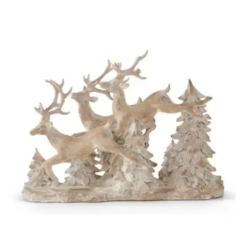 K&K Interiors Resin Tan Whitewashed 3 Prancing Reindeer Winter Figurine #55349A