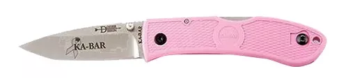 Ka-Bar Dozier Hunter 3" Folding Drop Point Plain Satin AUS-8A SS Blade, Pink Zytel Handle, Includes Pocket Clip