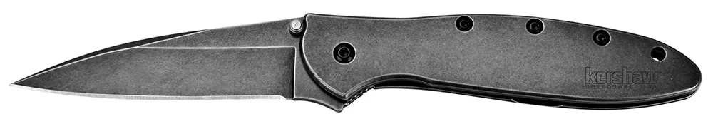 Kershaw Leek3″ Folding Drop Point Plain Black DLC 14C28N Steel Blade Blackwash 410 Stainless Steel Handle Includes Pocket Clip