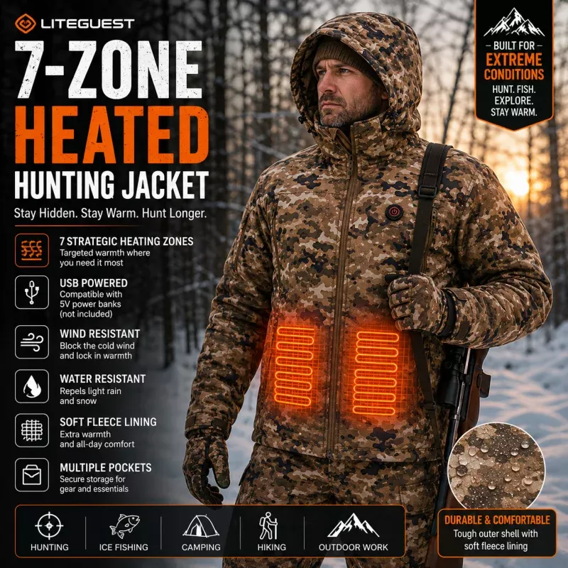 LITEGUEST 7-Zone Heated Hunting Jacket | USB Camo Jacket