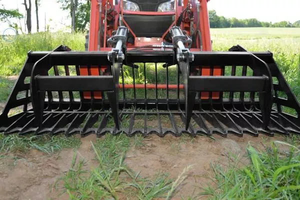 Loflin Fabrication Compact Tractor Rock Bucket Grapple | 60″-84″ Width | 36½” Opening | 25–50 HP | For Tractors