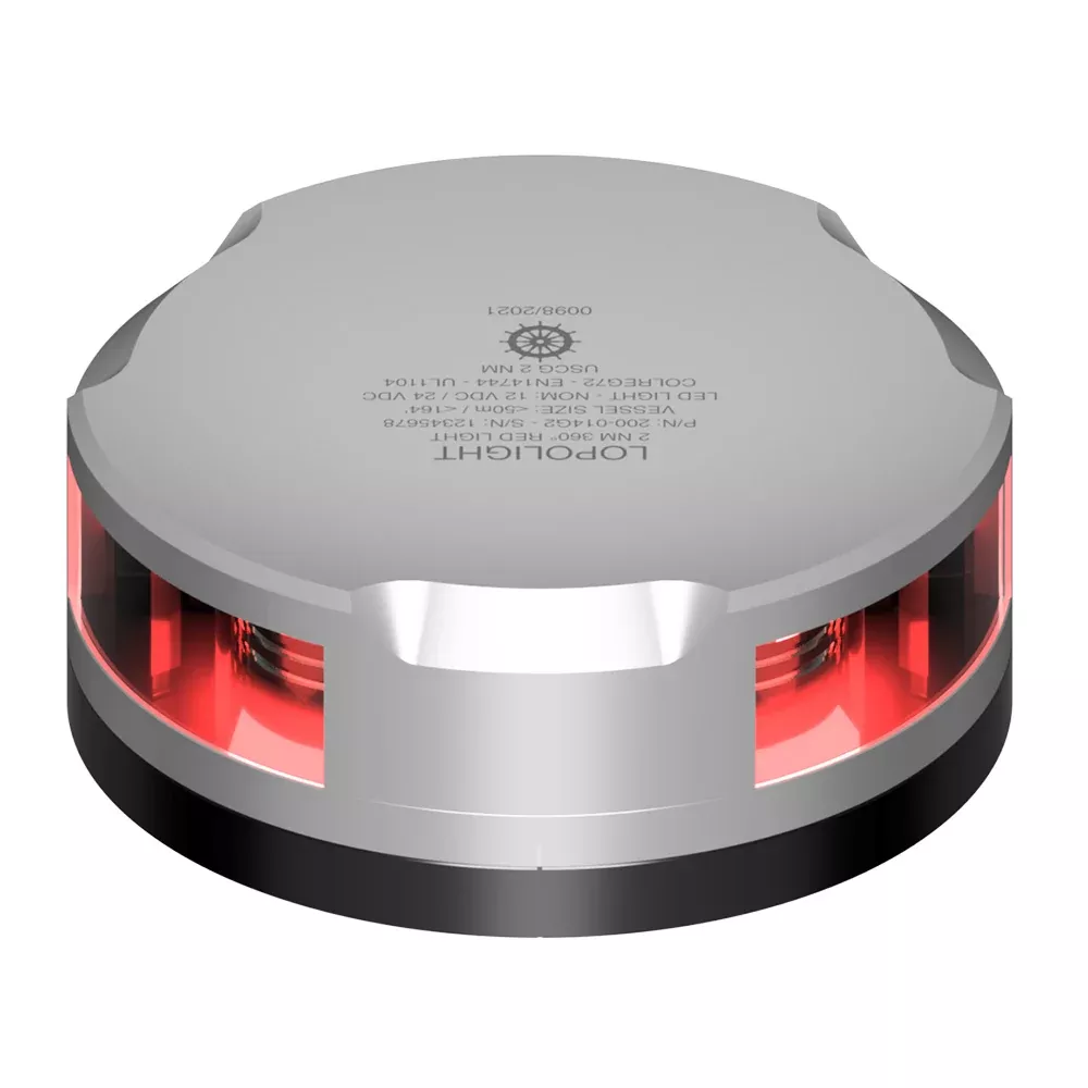 Lopolight 360-Degree Red Nav Light – 2NM – Silver Housing w/FB Base [201-014-FB]