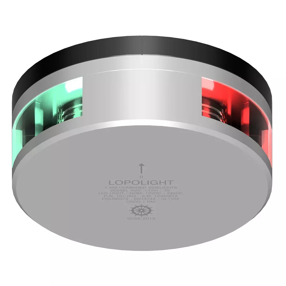 Lopolight Combined Sidelight – 1NM – Upside-Down Silver Housing w/FB Base [101-003-FB-REVERSE]