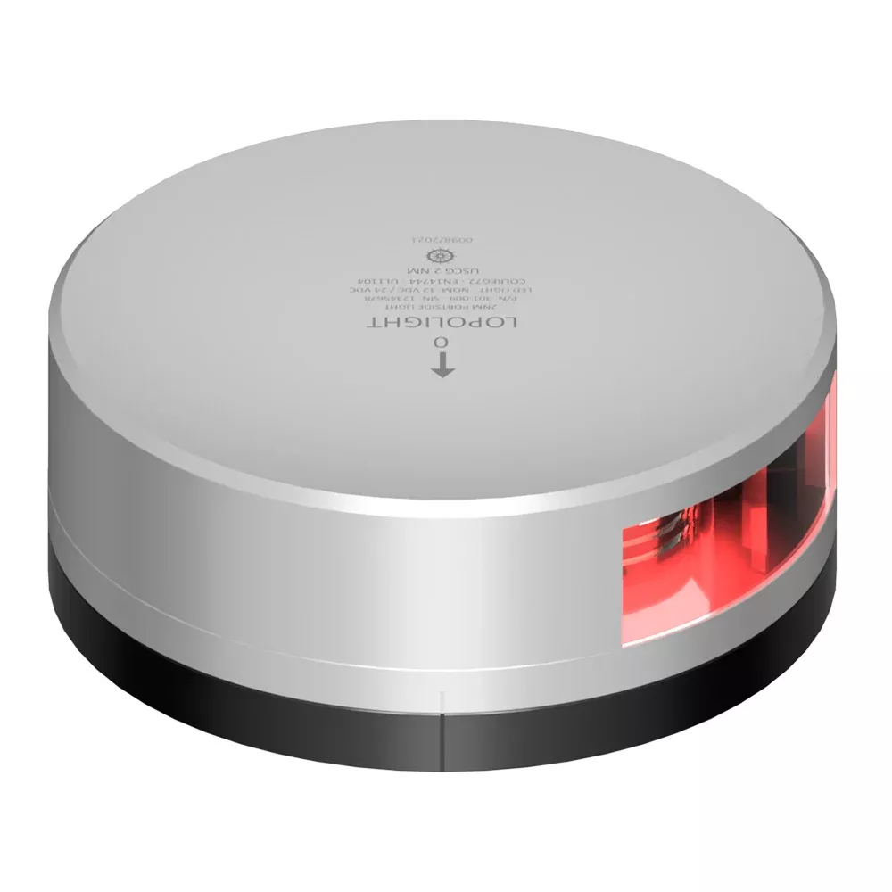 Lopolight Red Port Light – 2NM – Silver Housing w/FB Base [301-009-FB]