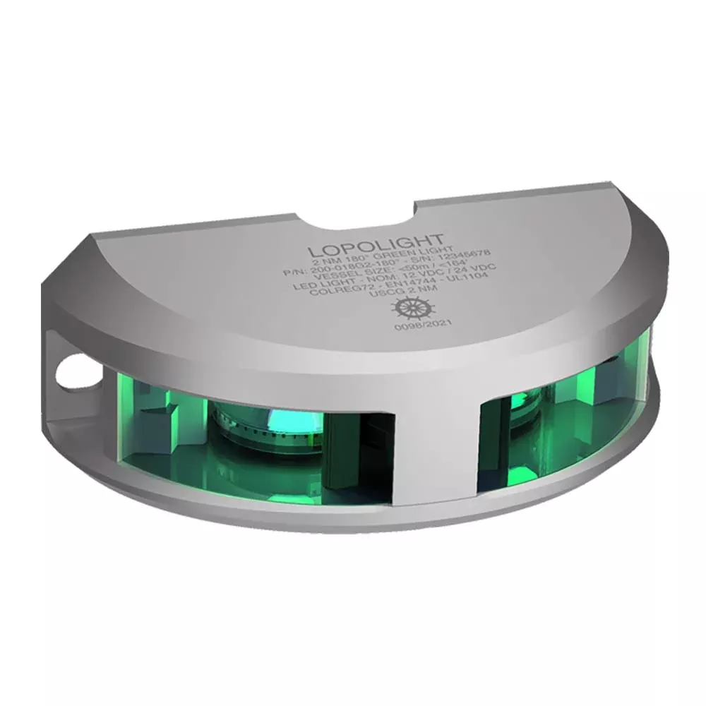 Lopolight Series 200-018 – Navigation Light – 2NM – Vertical Mount – Green – Silver Housing