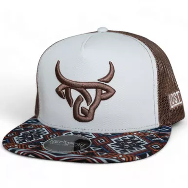 LOST CALF Dakota White/Brown Flat Cap (LCF00030)