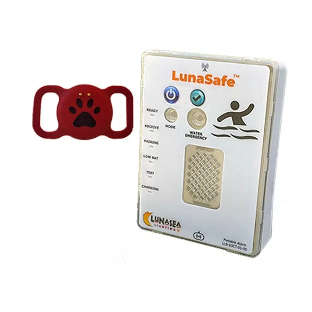 Lunasea Lighting Water Activated Pet Safety RF Transmitter with Rechargeable Alarm Receiver – Red – LLB-64PR-02-K2
