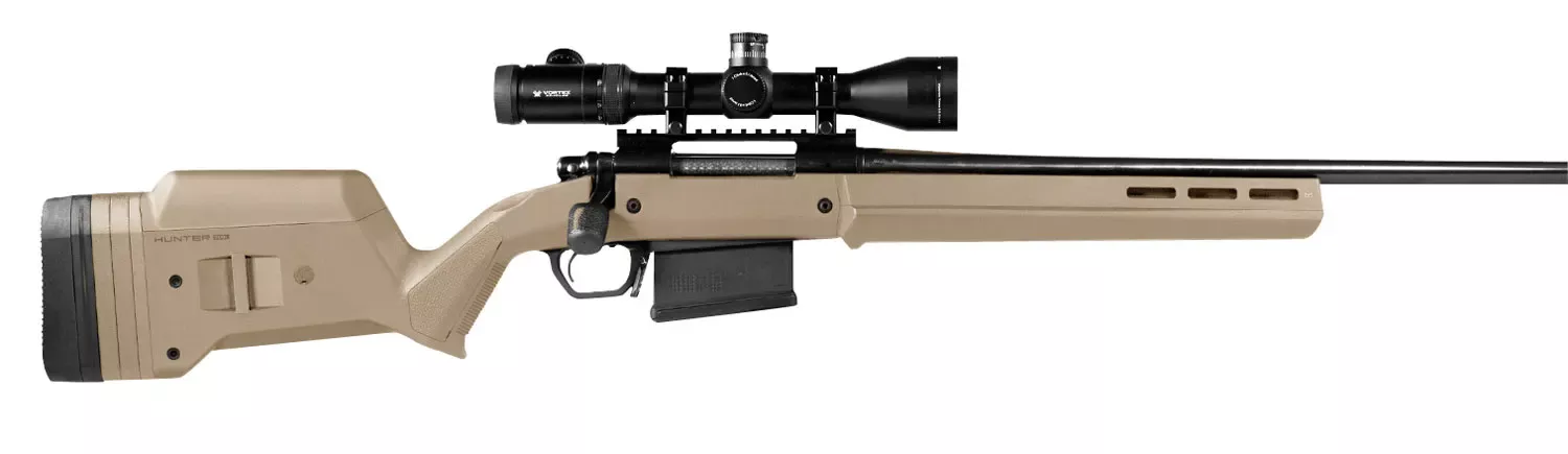 MagpulHunter American Stock Fixed with Aluminum Bedding & Adjustable Comb Flat Dark Earth Synthetic for Ruger American SA