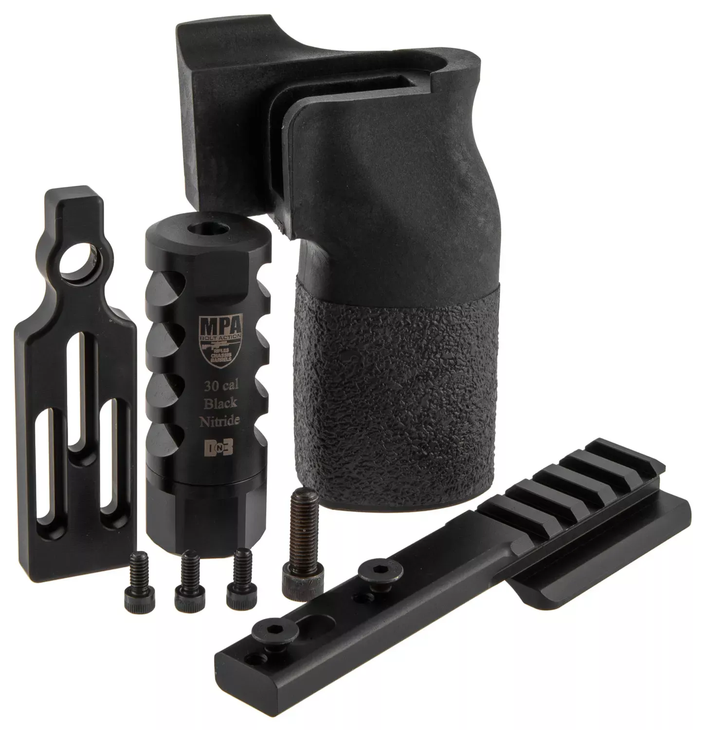 MasterPiece ArmsACCBundlewith Black Finish, DN3 Muzzle Brake, Vertical Grip, V4 Spigot Mount & Bad Rider for 6.5 Creedmoor MasterPiece Arms PMR