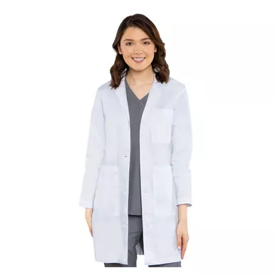 MED COUTURE Womens 3 Pocket Long Length White Lab Coat (8608-WHIT)