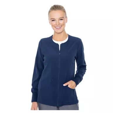 MED COUTURE Womens Zip Front Warm Up Navy Jacket (8638-NAVY)