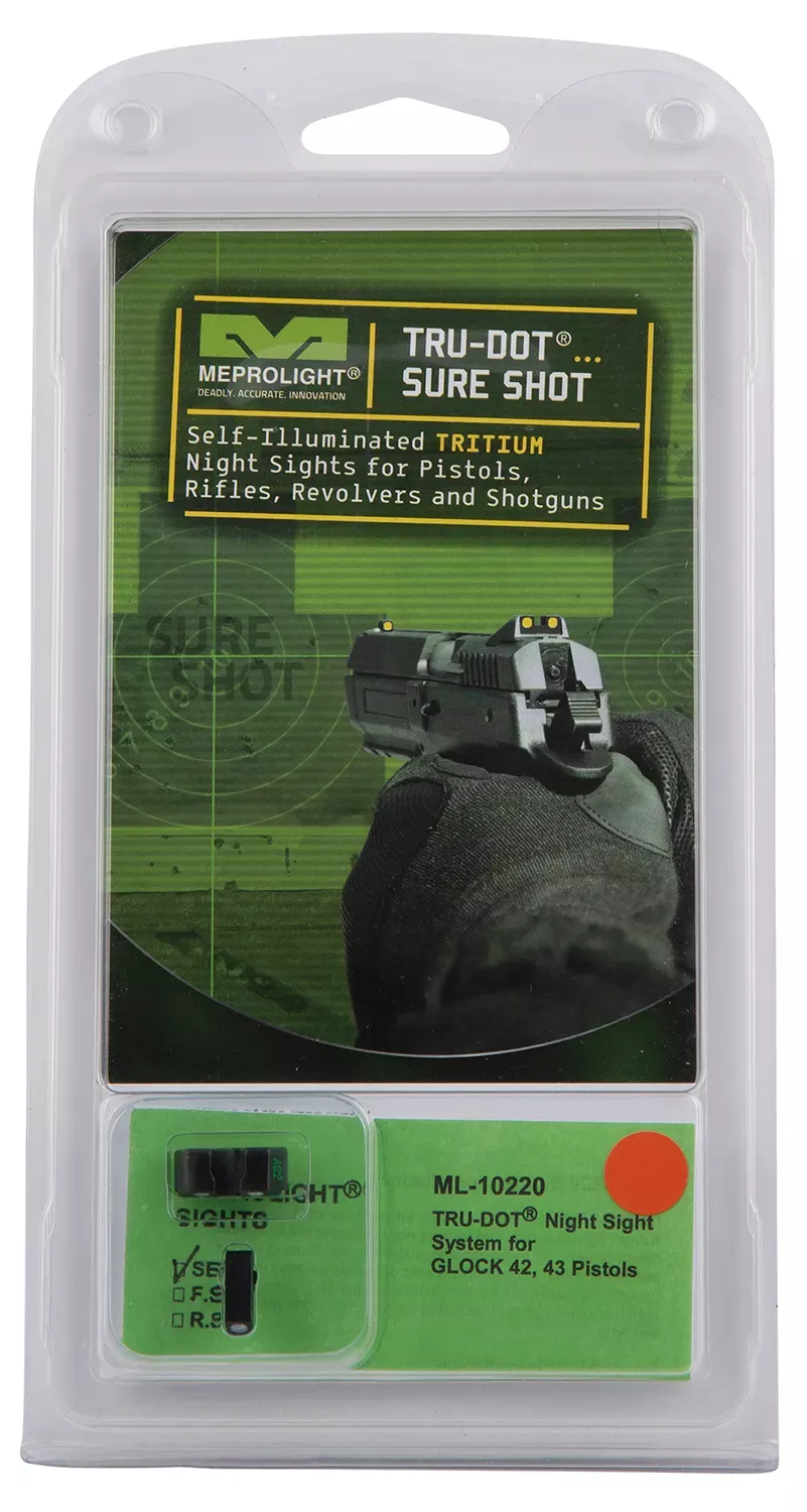 Meprolight USA Mepro Tru-Dot Fixed Sights Self-Illuminated Green Tritium with Orange Outline Front & Green Rear with Black Frame for Glock 42,43,48
