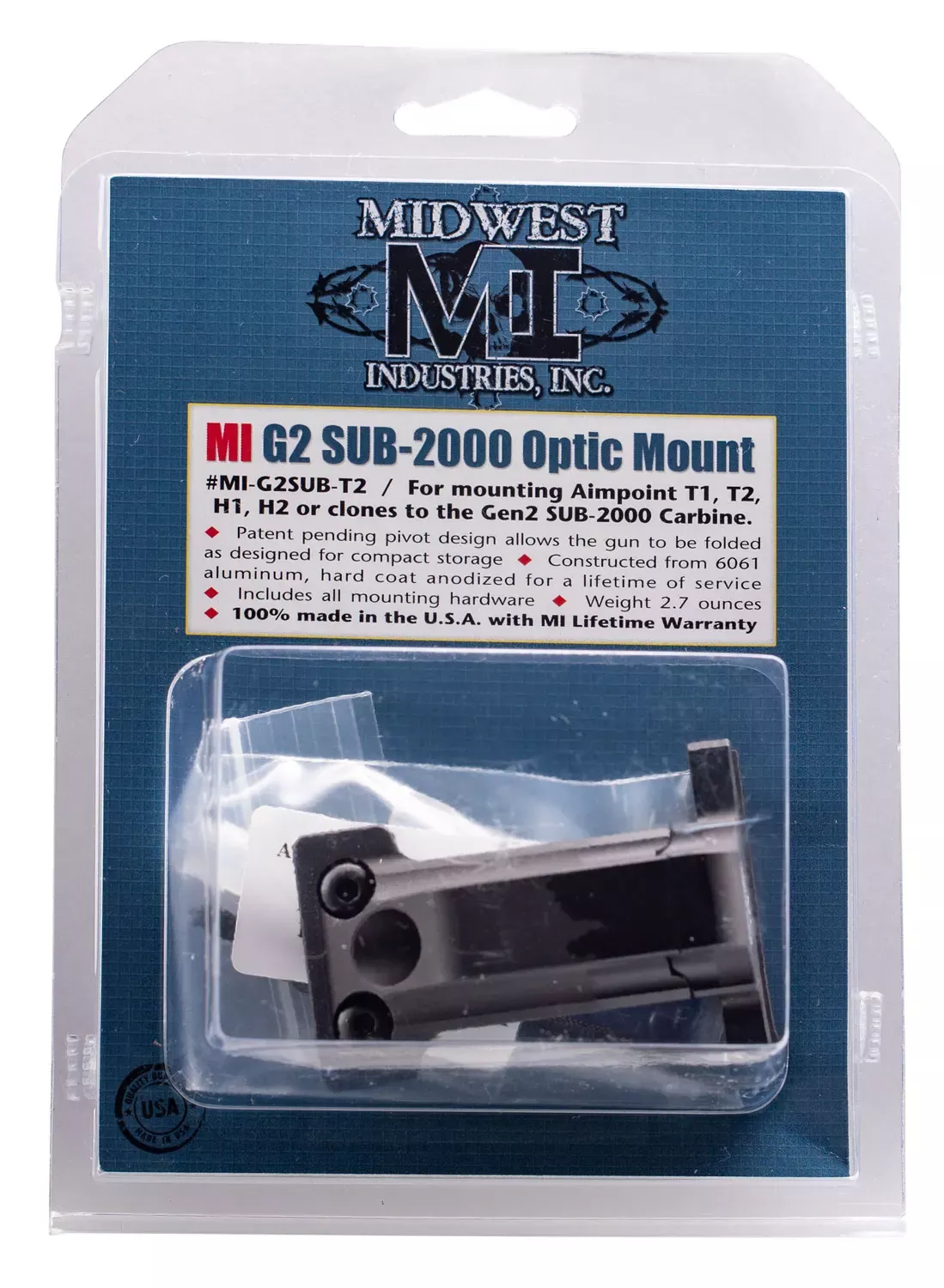 Midwest Industries Sub-2000 Optic Mount Black Hardcoat Anodized