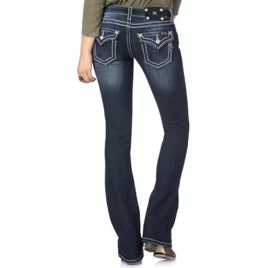 MISS ME Loose Saddle Stitch Border Bootcut Jeans (JS5014B58V)
