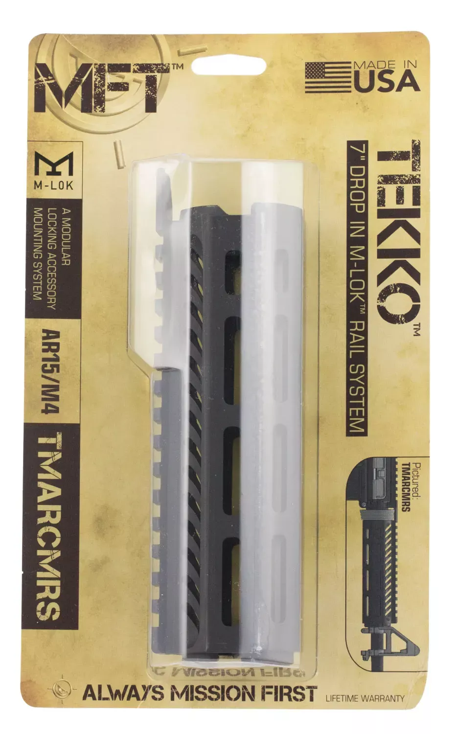 Mission First Tactical Tekko Rail System AR-15 Carbine Black Hardcoat Anodized Aluminum 7″ M-LOK