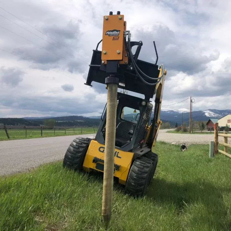 Montana | Post Driver | Models 400E, 750R, 1000E, 1500E | Height 41″, 48″ & 61″ | Width 50″ | Hydraulic Flow 7–27 GPM | For Skid Steers