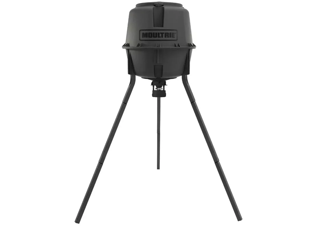 Moultrie MFG-15103 200 LB Standard Tripod Deer Feeder – Bluetooth App Control, 360° Feed Coverage