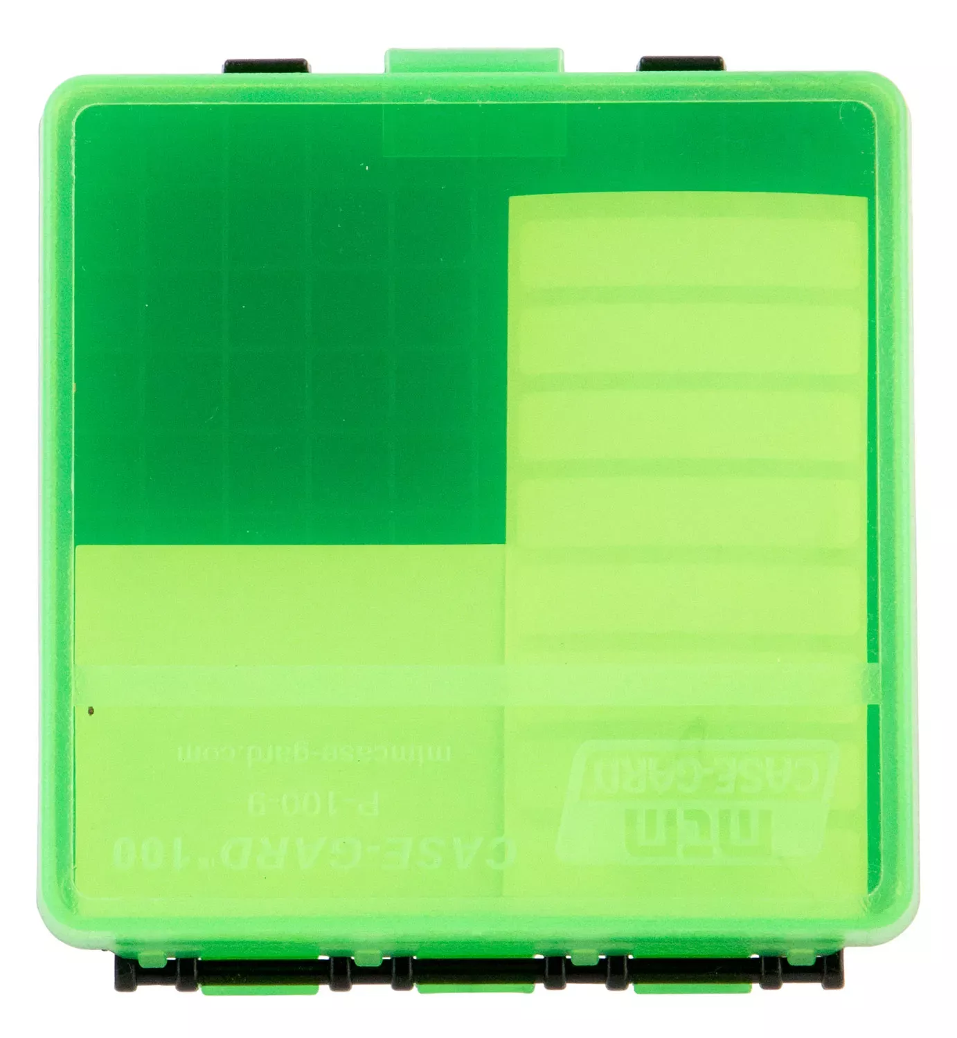 MTM Case-Gard Ammo Box Flip-Top Multi-Caliber Handgun Clear Green Polypropylene 100rd