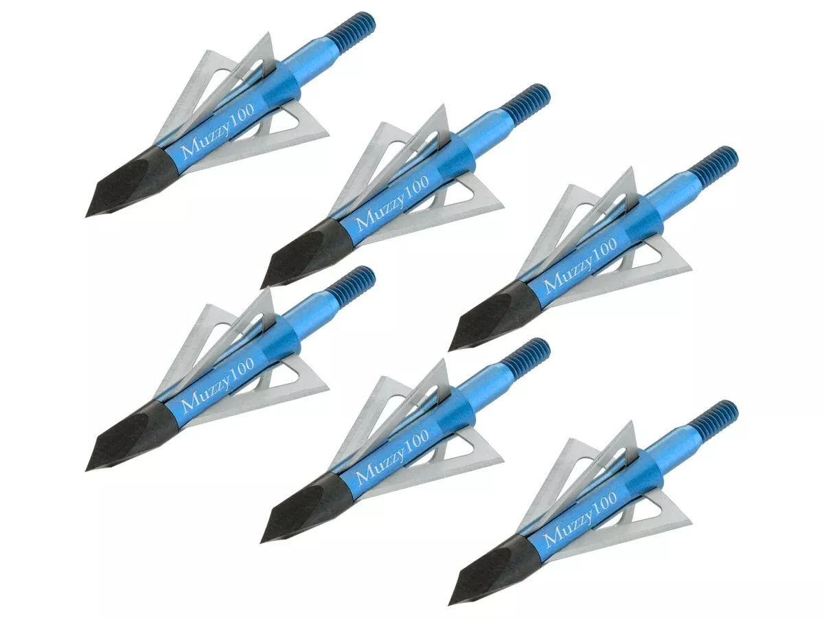 Muzzy 100 Grain 4-Blade Broadheads 6 Pack – Fixed Blade Archery Hunting Tips #209